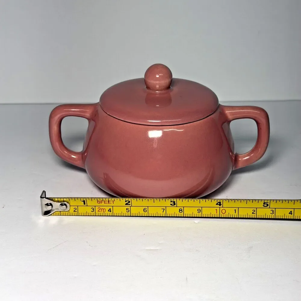 Vintage Bauer Pottery Brusche Al Fresco Sugar Bowl/Lid In Light Pink Unique HTF